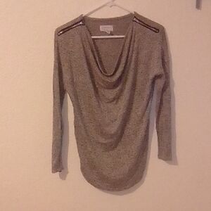 Carmen Marc Valvo Gray Cowl Neck Sweater with Shoulder Accents